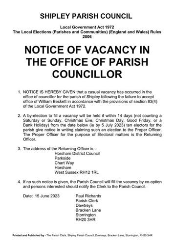  - Second vacancy for Parish Councillor